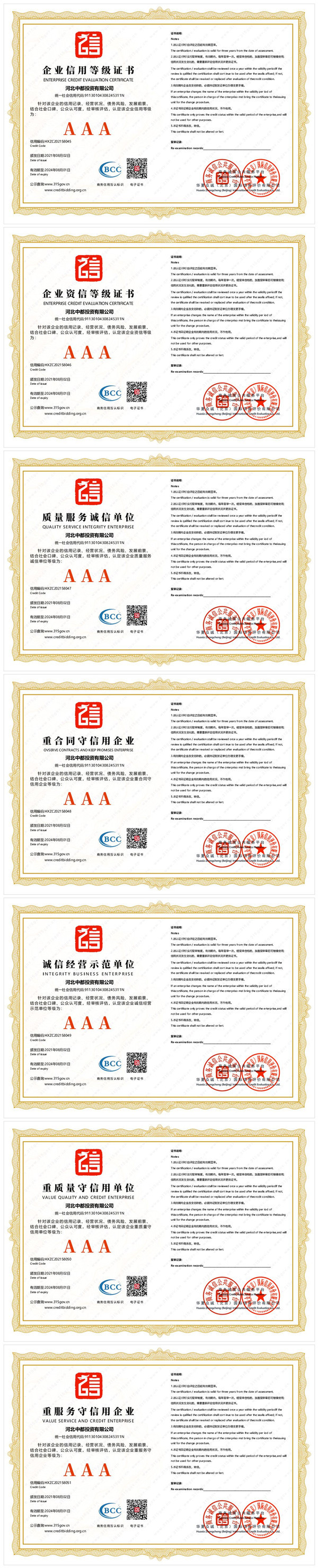 熱烈祝賀河北中都投資有限公司獲得3A級企業(yè)信用等級證書
